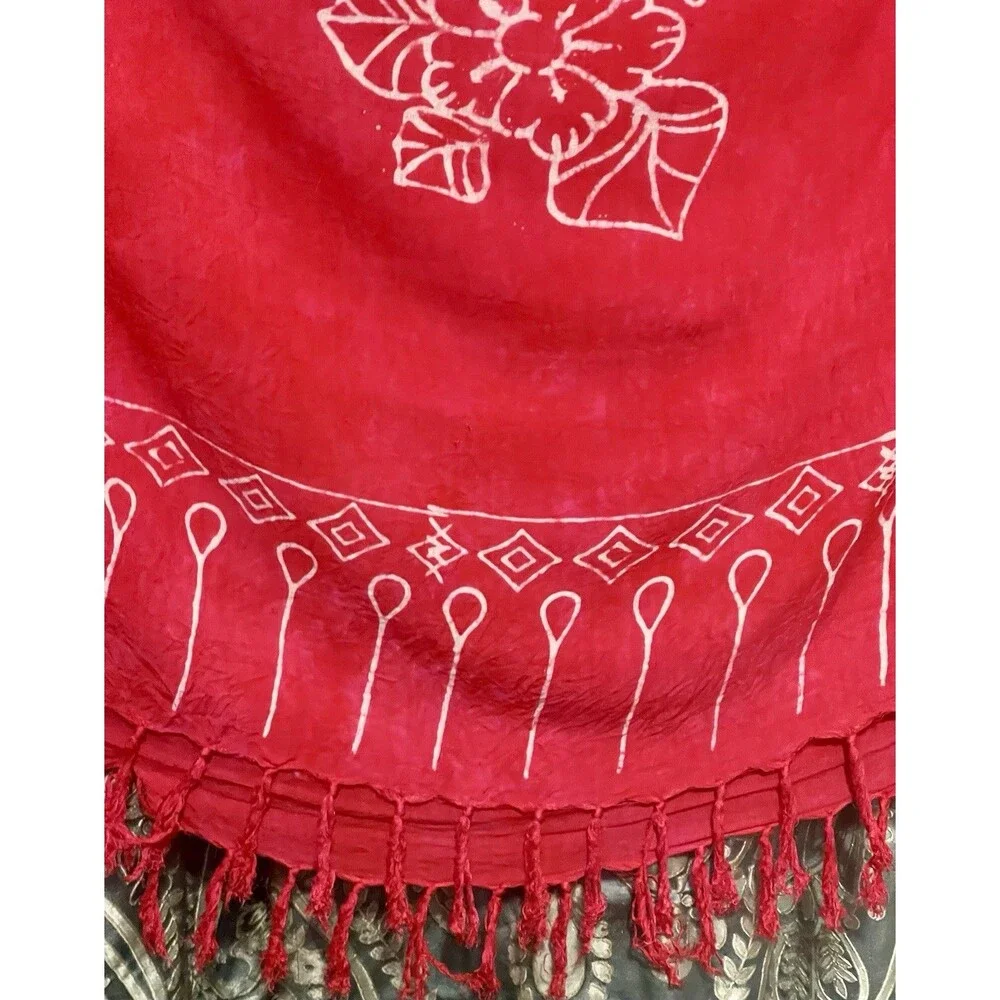 Bali Batik Pashmina Wrap Skirt Cover Up Fringed Scarf Boho Pink Red 4 X 6 ft